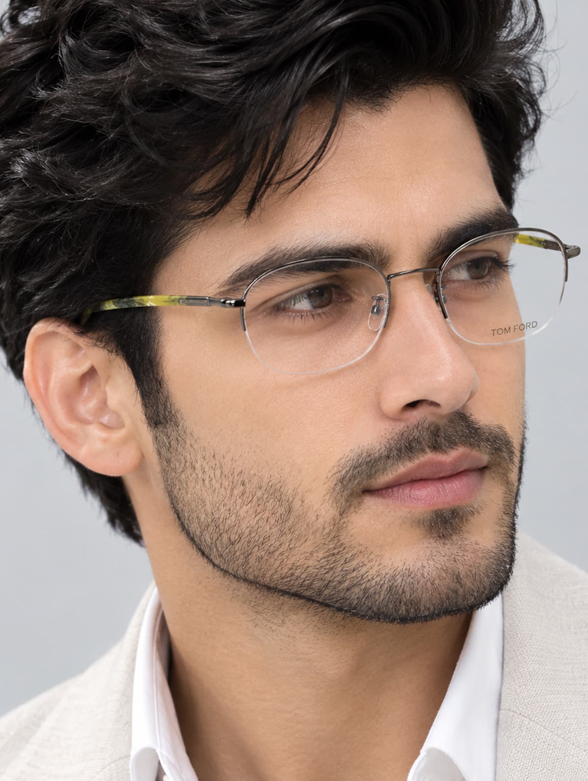Tom Ford Grey Metal H/F Rim Sheet Acetate Sides Round Eye Glasses