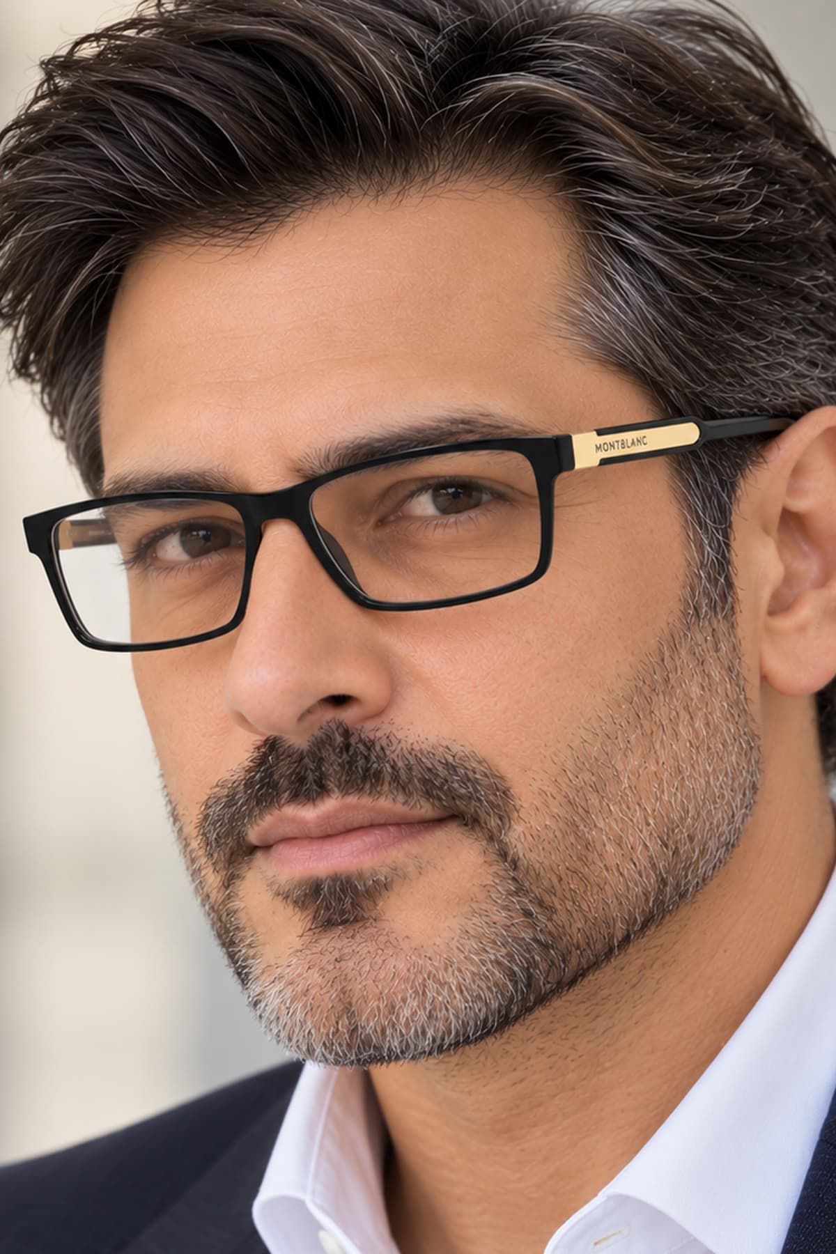Mont Blanc Black & Gold TR90 Rectangular Eye Glasses
